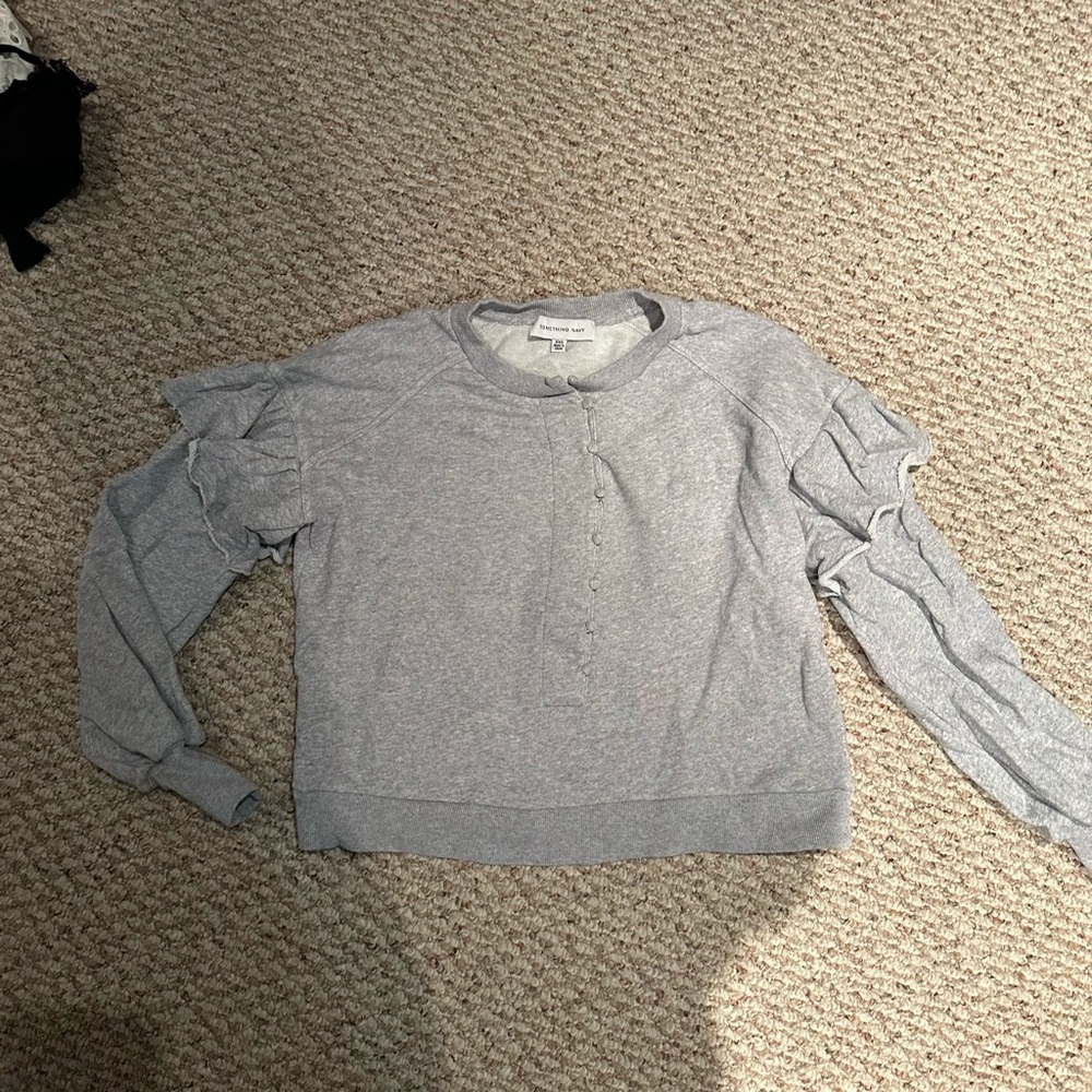 Something Navy Gray Ruffle Button Up Sweatshirt - image 1